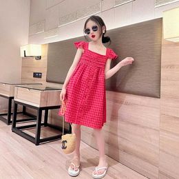 Girl's Dresses Summer Tank Dress Red Backless Sleeveless for Girls Cute Loose Casual Daily Chidlren Clothing Kids Outfits