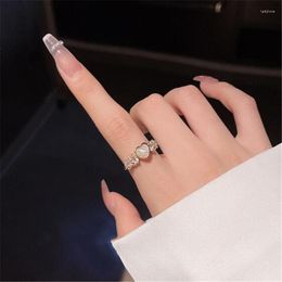 Cluster Rings Fashion Shiny Crystal Heart Gold Colour Women's Ring Luxury Elegant Feminine Adjustable Open Punk Jewellery Accessories