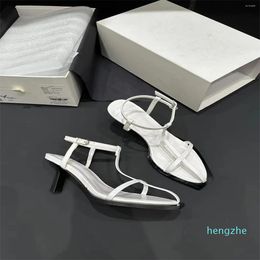 Sandals Pointed Toe Women Narrow Band Thin High Heels Black White Silver Ankle Strap Belt Buckle Party Pumps Size 35-39