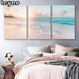 Stitch Diamond Painting Full Square/Round Romantic Beach Landscape Diamond Mosaic 3 Pieces 5D DIY Diamond Embroidery Sale Triptych,