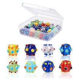 Crystal 40Pcs/box 14mm Handmade Bumpy Lampwork Beads Mixed Color Round Corrugated Beads for Bracelet Jewelry Making DIY Earring Charms