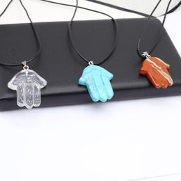 Pendant Necklaces Natural Semi-precious Stone Palm Shape Necklace Rope Chain Turquoise For Women Charm Length 40 5cm