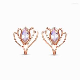 Stud Earrings AsinLove Rose Gold Flower Synthesis Moonstone For Women Real 925 Sterling Silver Luxury Quality Jewellery