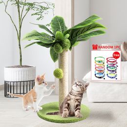 Cat Furniture Scratchers Scratching Post for Kitten Cute Green Leaves Posts with Sisal Rope Indoor Cats Tree Pet Products 230606
