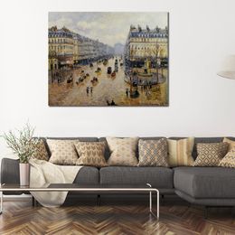 Avenue De L Opera Rain Effect Hand Painted Camille Pissarro Canvas Art Impressionist Landscape Painting for Modern Home Decor