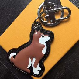 Fashion Chai dog Keychains Luxury Designer Leather Key Chain Laser Embossed Bag Pendants With Box202Y