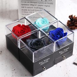 Decorative Flowers Preserved In Glass Dome Eternal Rose Decoration Red Ecuador Gift Box Can Put Ring Valentines Day Birthday Gifts For Women