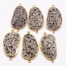 Pendant Necklaces Exquisite Natural Stone Irregular Dalmatian Jasper Connector Gold Plated Edge Slice Necklace Charm Jewellery Wholesale5Pcs