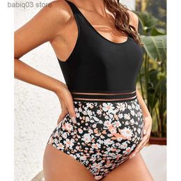 Maternity Swimwears 2023 New Summer Swimming Suit For Pregnant Women Sexy Contrast Colour Floral Maternity Swimwear Bather Premama Beachwear Tankinis T230607