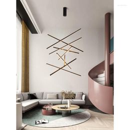 Chandeliers LED Wire Hanging Lighting Modern For Staircase Living Room Dining Pendant Lamp Loft Villa Black Long Lamps