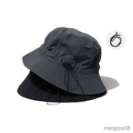 Wide Brim Hats New Summer Bucket Hat quick-dry adjustable Men Outdoor Fishing Beach Breathable Anti Sun Wind rope Cap R230607