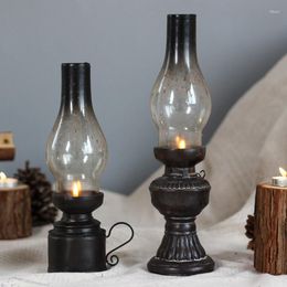Candle Holders Creative Resin Crafts Home Decoration Lantern Ornaments Nostalgic Old-fashioned Retro Glass Cover Kerosene Lamp