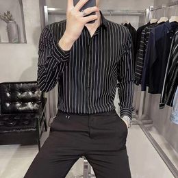 Men's Casual Shirts Plus Size Formal For Men Striped Long Sleeved Non-iron Slim Fit Dress Solid Social Man's Clothing A42