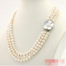 Chains Fashion Jewellery WUBIANLU 3 Row 7-8mm White Freshwater Pearl Necklace Chain Floral Buttons Jewelery Women Girl Ban