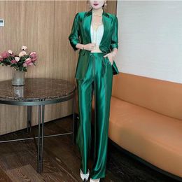 Women's Two Piece Pants 2023 Spring Summer Women's Fashion Suits Female Solid Colour Blazer Jackets High Waist Loose Ladies Sets R343