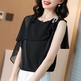 Women's Blouses Elegant Fashion Casual Solid Black Chiffon Shirt Summer 2023 Sleeveless O-Neck Loose Pullovers Blouse Women's Clothing