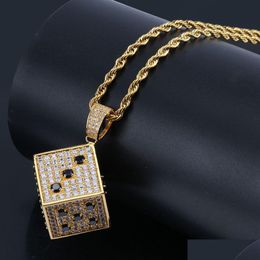 Pendant Necklaces New Fashion 18K Gold Mens Black And White Cublic Zirconia Cube Dice Chain Necklace Designer Hip Hop Rapper Luxury Dhty9