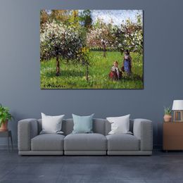 High Quality Handcrafted Camille Pissarro Oil Painting Apple Blossoms Eragny Landscape Canvas Art Beautiful Wall Decor