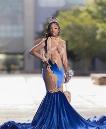 Luxury Royal Blue Sweetheart Long Prom Dress For Black Girls 2023 Appliques Tassel Birthday Party Dresses Evening Gowns Mermaid