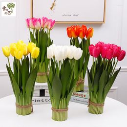 Decorative Flowers 12 Heads Potted Tianshan Tulip Indoor Fake Flower Craft Garden Home Living Room Table Tulips Decor Pography Props