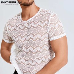 Men's T Shirts Men T Shirt Mesh Lace See Through Streetwear O Neck Breathable Short Sleeve Sexy Tee Tops Party Casual Camisetas S 5XL INCERUN 230607