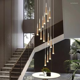 Pendant Lamps LED Chandelier Lighting Staircase Long Lamp Duplex Building Villa Gold/Black/Coffe/SilverAttic Adjustable Hanging Light