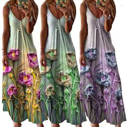 Casual Dresses Loose Dress Sleeveless Elegant Empire V-neck Fashion Tank Sling Woman Beach Sexy Flower Cloth Women Basic VestidosFC0696