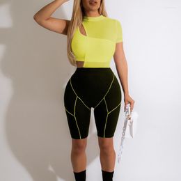 Damen-Trainingsanzüge WUHE Sommer Sheer Mesh 3-teiliges Set Frauen Sexy Tube Crop Top Biker Shorts Skinny Club Party Outfits Sport Fitness
