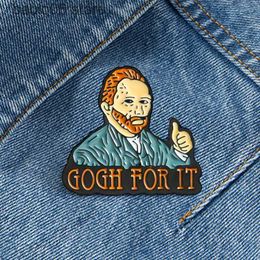 Pins Brooches Art painting Van Gogh brooch English stem metal badge pin shirt collar pin T230607