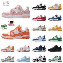 designer shoes logo embossed virgil x 1 trainer calfskin leather abloh tripler black white pink sky blue denim low vuittns dhgate platform women mens sneakers