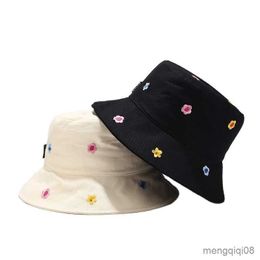 Wide Brim Hats Cotton Flower Bucket Hat Fisherman Outdoor Travel Sun Cap for Men and Women R230607