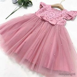 Girl's Dresses Toddler Girls Princess Dress For Kids Baby Ruffles Flower Embroidery Gown Children Elegant Party Wedding Clothes R230607