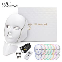 Face Massager 7 Color Led Light Mask With Neck Skin Rejuvenation Tighten Anti Acne Wrinkle Beauty Treatment Korean P on Spa Home 230607