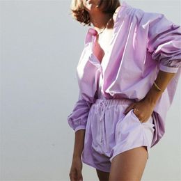 Women's Sleepwear Women's Cotton Pajamas Cardigan Suits With Shorts Summer Loungewear Basic&Casual 2 Piece Set