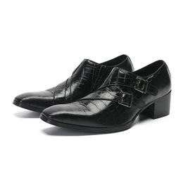 Mens 8256 Formal Handmade Business Buckle Decoration Black Leather Dress Shoes For Men, 38-47