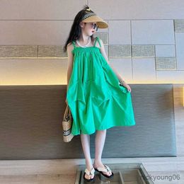 Girl's Dresses Girls Sleeveless Dress for Summer Solid Cotton Sundress Toddler Big Kids Loose Beach Casual Clothing 14 15 R230607