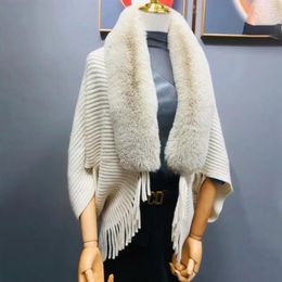 Scarves Faux Fur Knitted Cape Shawl Wrap Elegant Fuzzy Collar Tassel Banquet Party Event Dress Knit Cloak Cardigan