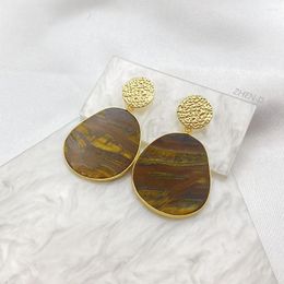 Dangle Earrings ZHEN-D Jewelry Picture Stone Interesting Gold Plated Round Elegant Old-fashioned Natural Style Gift For Fun Girl Women