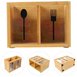 Storage Bottles Silverware Utensil Divided Organisers Flatware Holders Cutlery Bamboo Container With Clear Window