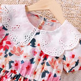 Girl's Dresses Summer Girls Casual Dress Floral Printings Skirt Doll Collar Cute Toddler Kids Clothes Shortsleeve Costume+Bag