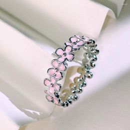Cluster Rings CAOSHI Fresh Pink Flower Ring Lady Sweet Jewelry For Daily Life Silver Color Accessories Women Dainty Female