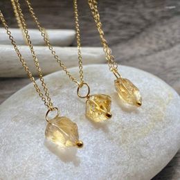 Pendant Necklaces NM42519 Dainty Citrine Crystals Healing Stones Free Form Point Layering Gold Chain Necklace November Birthstone