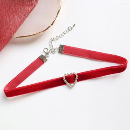 Chains Harajuku Red Velvet Necklace Collares Rhinestone Heart Round Decor Choker Collar Women Girls Fashion Korean Style Jewellery FSN02