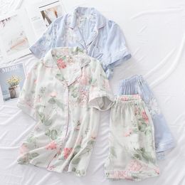 Women's Sleepwear 2023 Summer Ladies Pyjamas Suit Viscose Buckle Comfortable Cotton Short-sleeved Shorts Two-piece Home Service Set Women