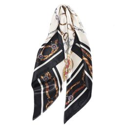 Sarongs Hair Scarf Square 90X90cm Silk Headscarf Summer Black White Foulard Satin Bandana Cheveux Soft Neckerchief Woman Scarves 230605