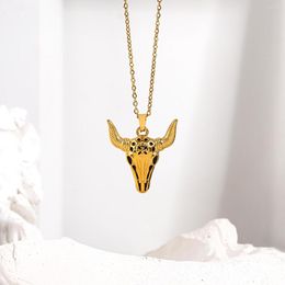 Chains Greatera Stainless Steel Bull Head Skull Pendant Choker Necklaces For Women Men Gold Plated Metal Chain Necklace Jewelry 2023