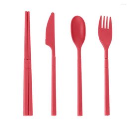 Dinnerware Sets 1 Set Cutlery Spoon Fork One-piece Moulding Comfortable Grip Picnic Chopsticks Cutter Eating