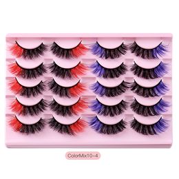 Multilayer Thick Colourful False Eyelashes 10 Pairs Set Messy Crisscross Handmade Reusable Curly Coloured Fake Lashes Extensions