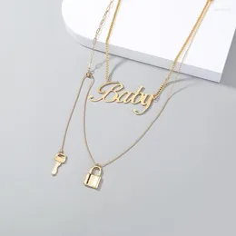 Pendant Necklaces Niche Lock Key Metal Exaggerated Clavicle Chain Fashion Baby Letter Multi-layered Necklace Accessories