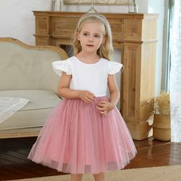 Girl's Dresses Toddler Baby 1st Birthday for Girls Bowknot Elegant Tulle Kids Princess Party Gown Beading Backless Summer Dress
